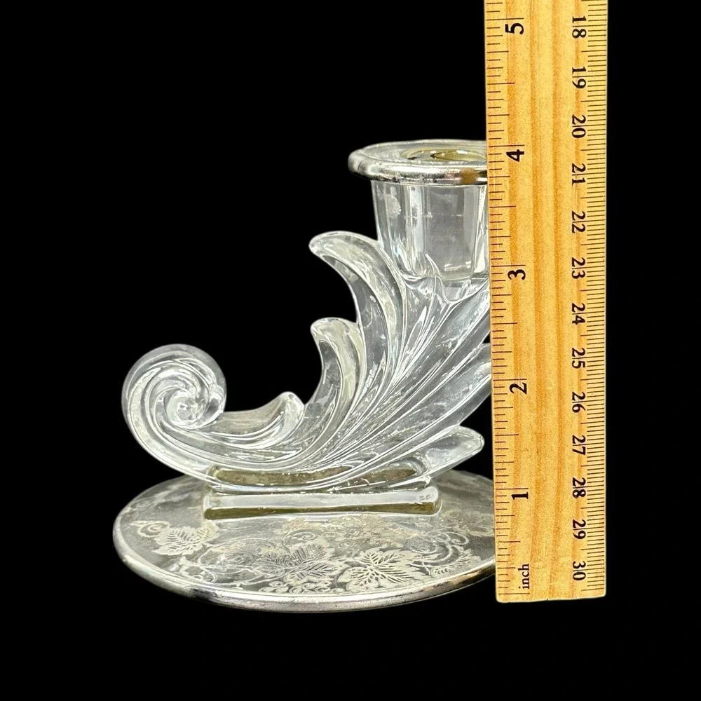 Fostoria Clear Glass Candlestick Set Sterling Silver Overlay Baroque Grapes Ivy